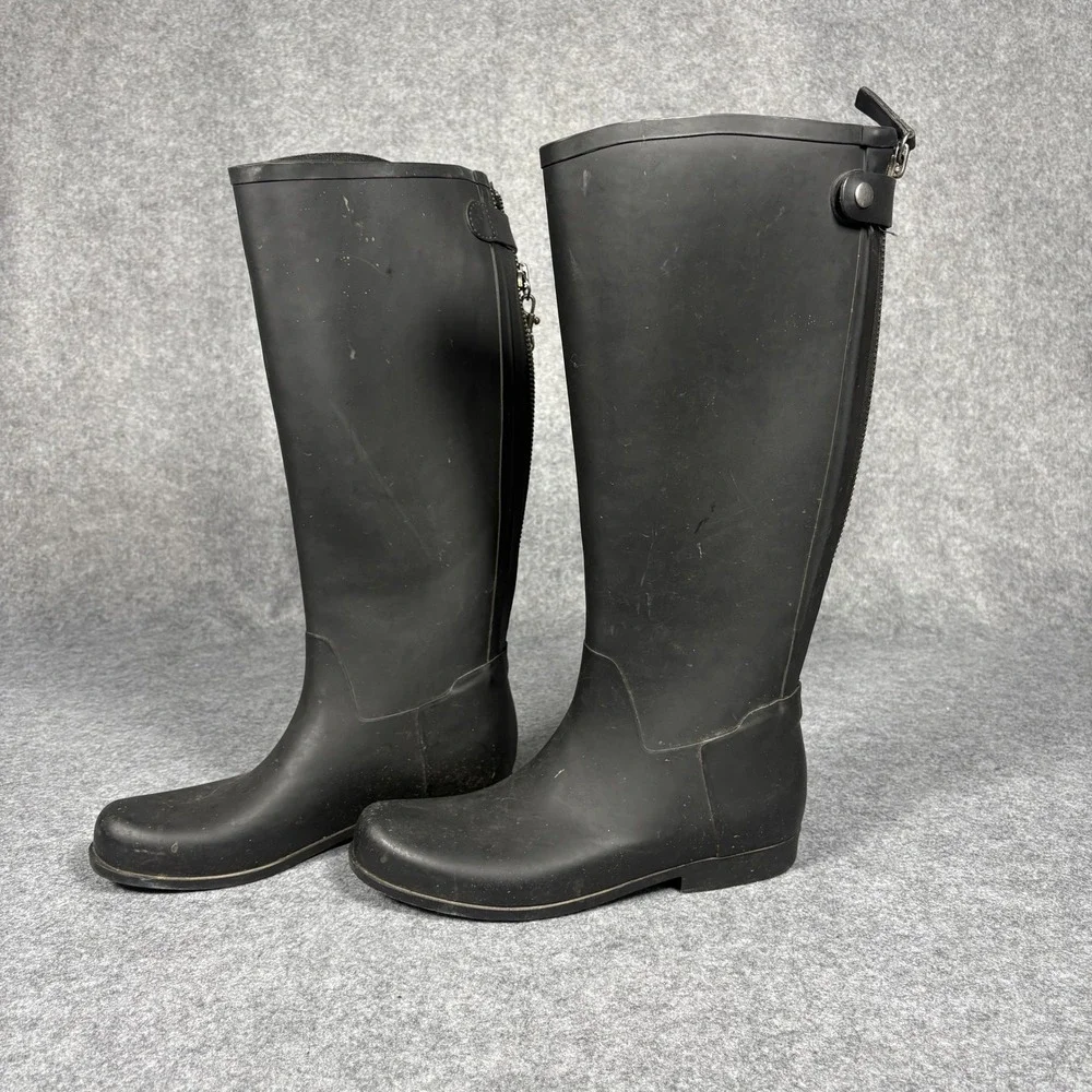 Style #17967 Tall Back Zip Rain Boots 8 Black Waterproof Rubber